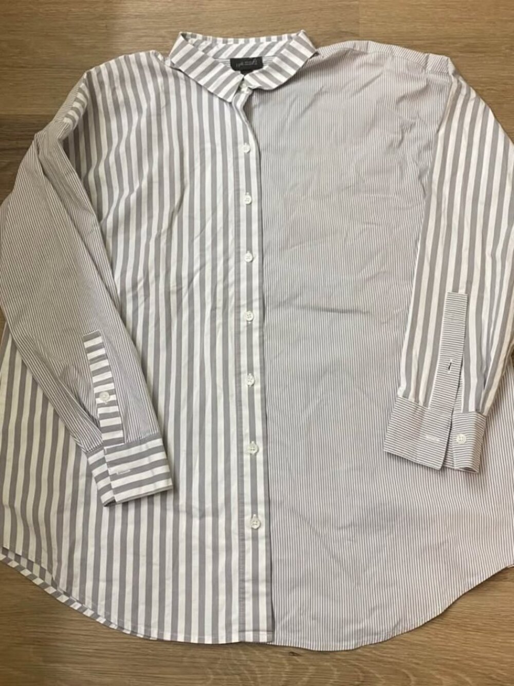 J.Jill Wearever Gray Striped Button-Front Blouse – Size Medium – Cotton Stretch